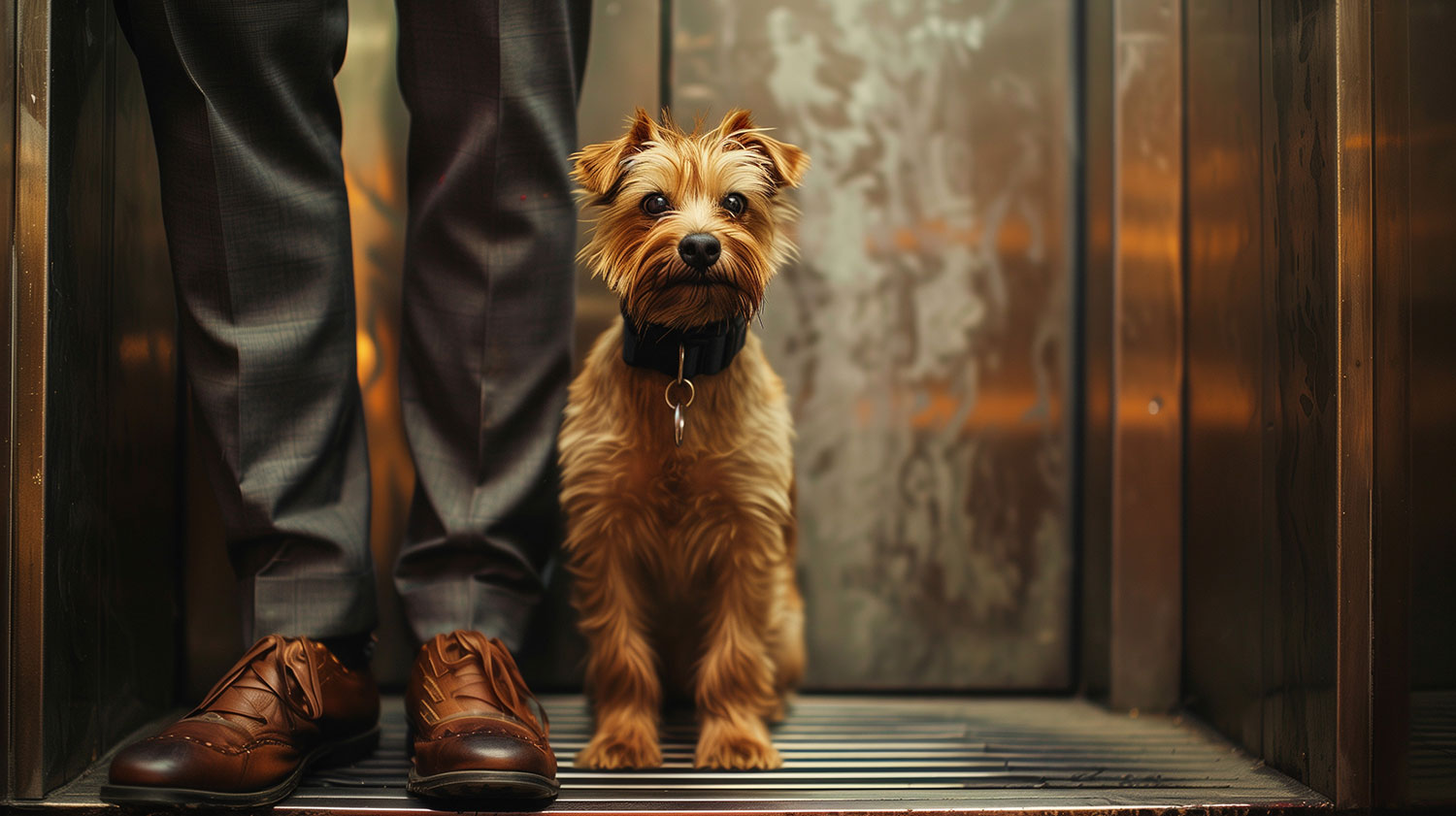 dog and owner in elevator