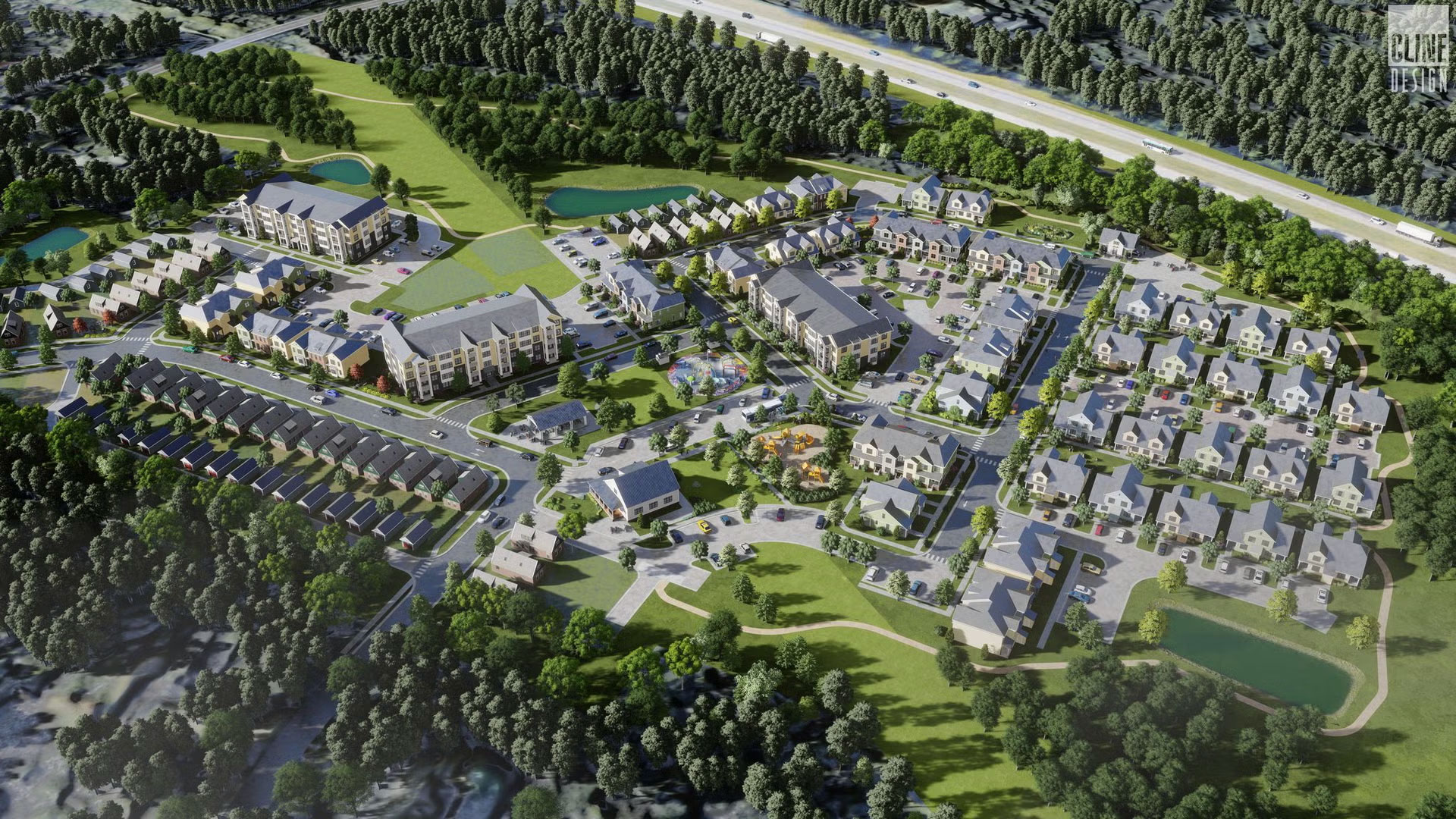 The Whitley at Weavers Grove community arial view